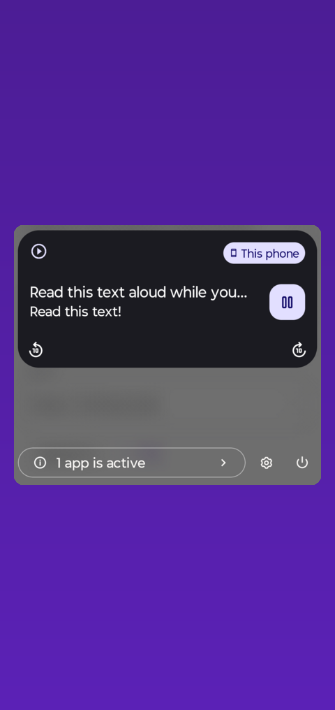 The media notification in the notification shade with play, pause and two 10 second jump buttons